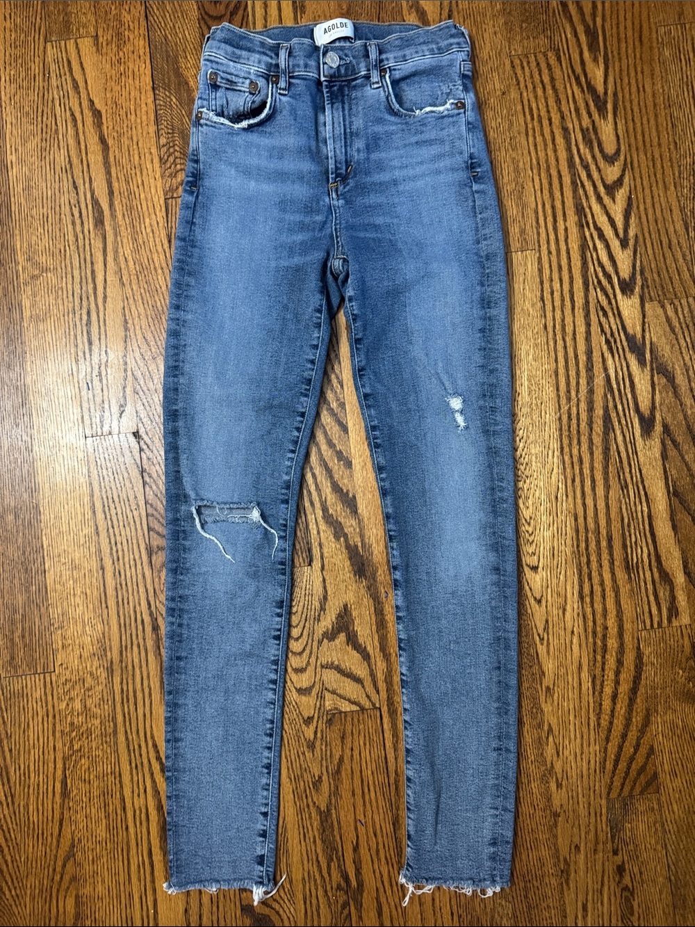 AGOLDE Sophie High Rise Skinny Jeans Size 26 Distressed Raw Hem Denim